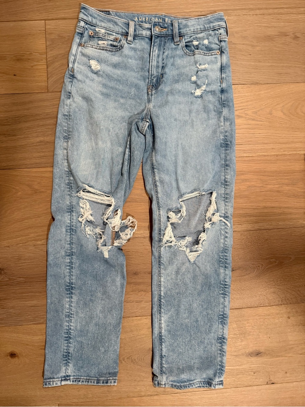 American Eagle Women’s Distressed Super High Rise Ankle Straight Jeans